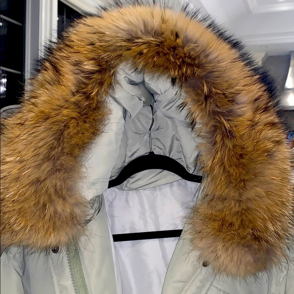 100% real fox fur hooded parka